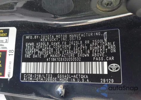2013 Toyota Avalon Xle Touring from USA, damaged, VIN 4T1BK1EBXDU050532